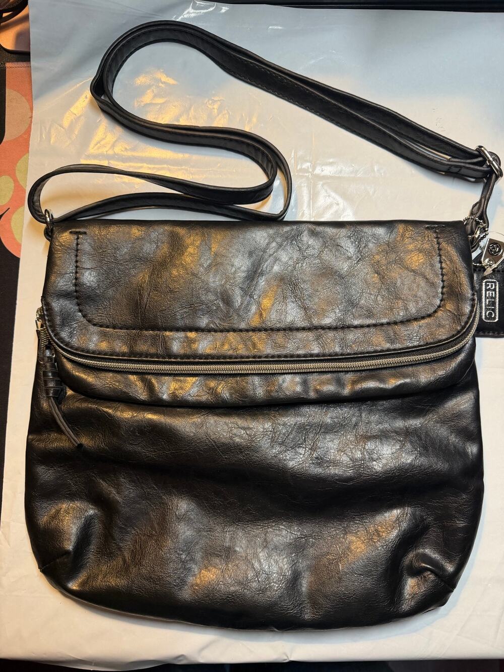 Relic Black Foldover Crossbody Shoulder Bag Silver Hardware Like New